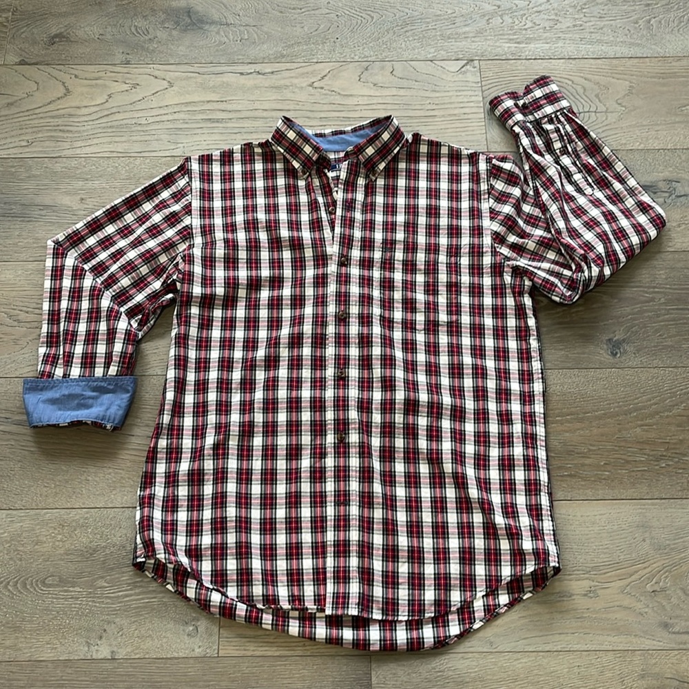Men’s IZOD Tartan Plaid 💯Cotton Button-Down Shirt-Medium